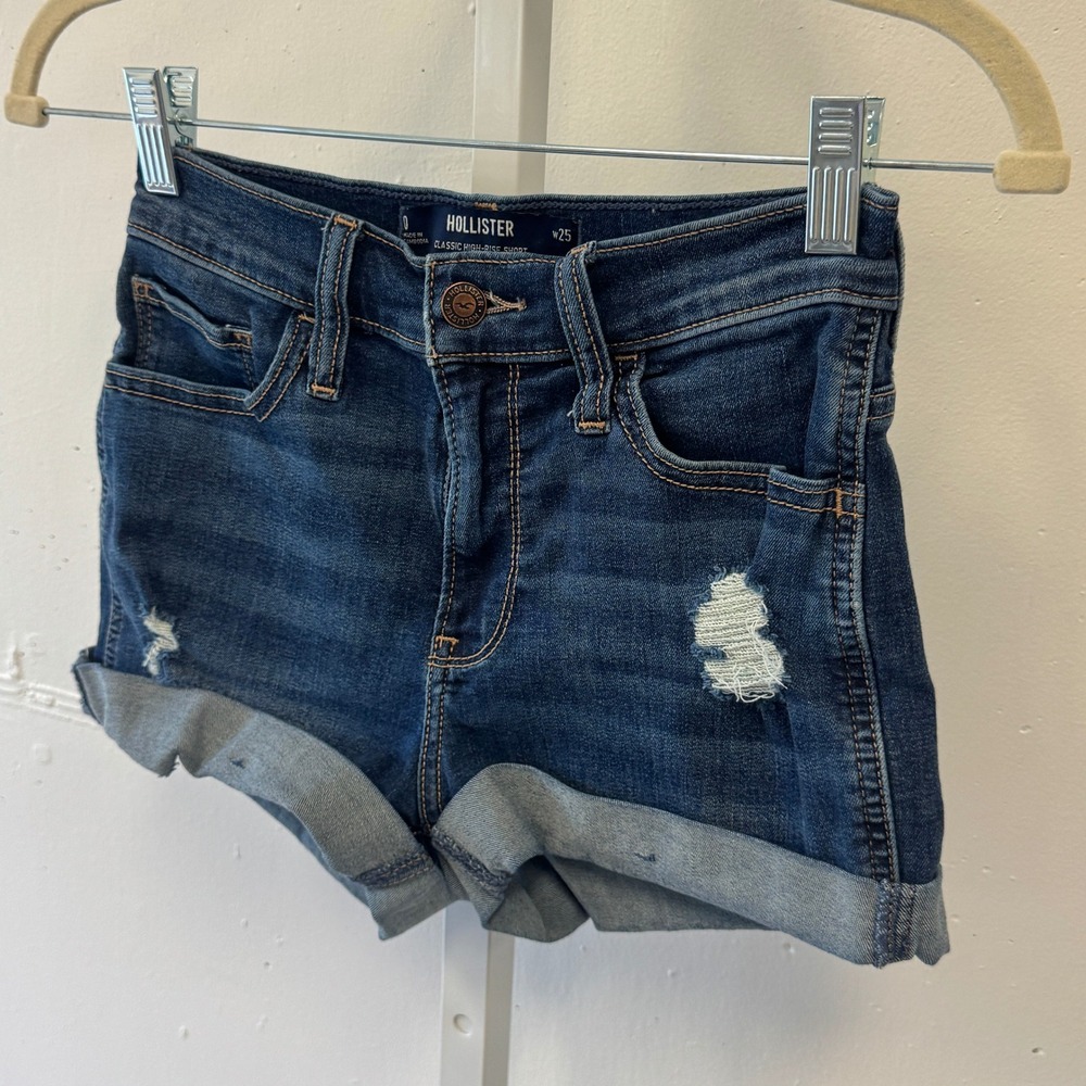 Hollister Classic High-Rise Short Distressed Denim Dark Wash Size 0 W25 Stretch - Picture 3 of 7